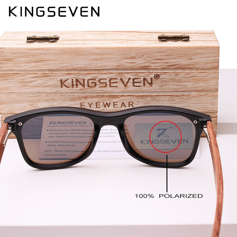 KINGSEVEN Brand Wooden Vintage Sunglasses Men Polarized UV400 Flat Lens Rimless Square Frame Women Sun Glasses Oculos Gafas