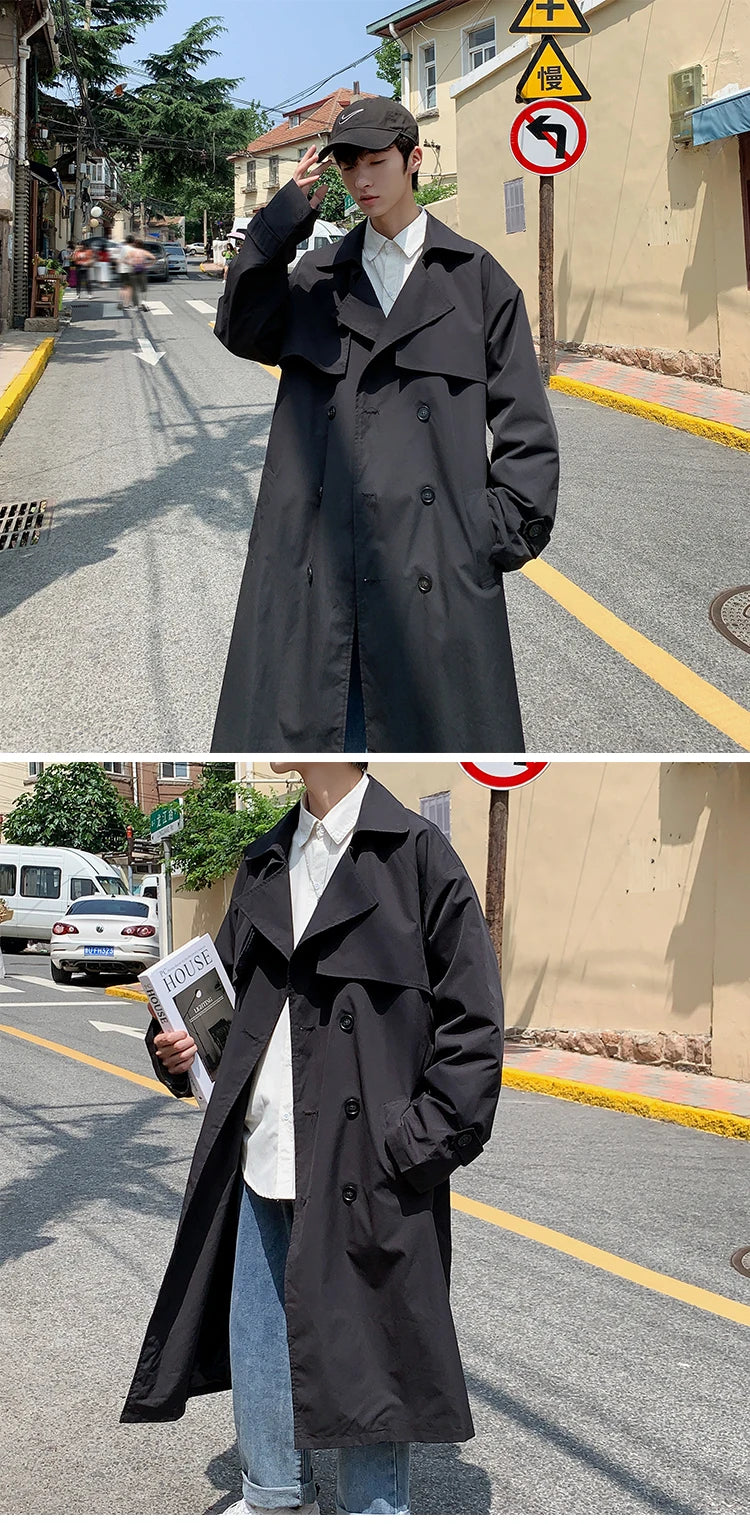 Autumn trench coat mens Korean style Male Streetwear Windbreaker Trenchcoat Men Solid  coats for men Casual Loose Long Overcoat