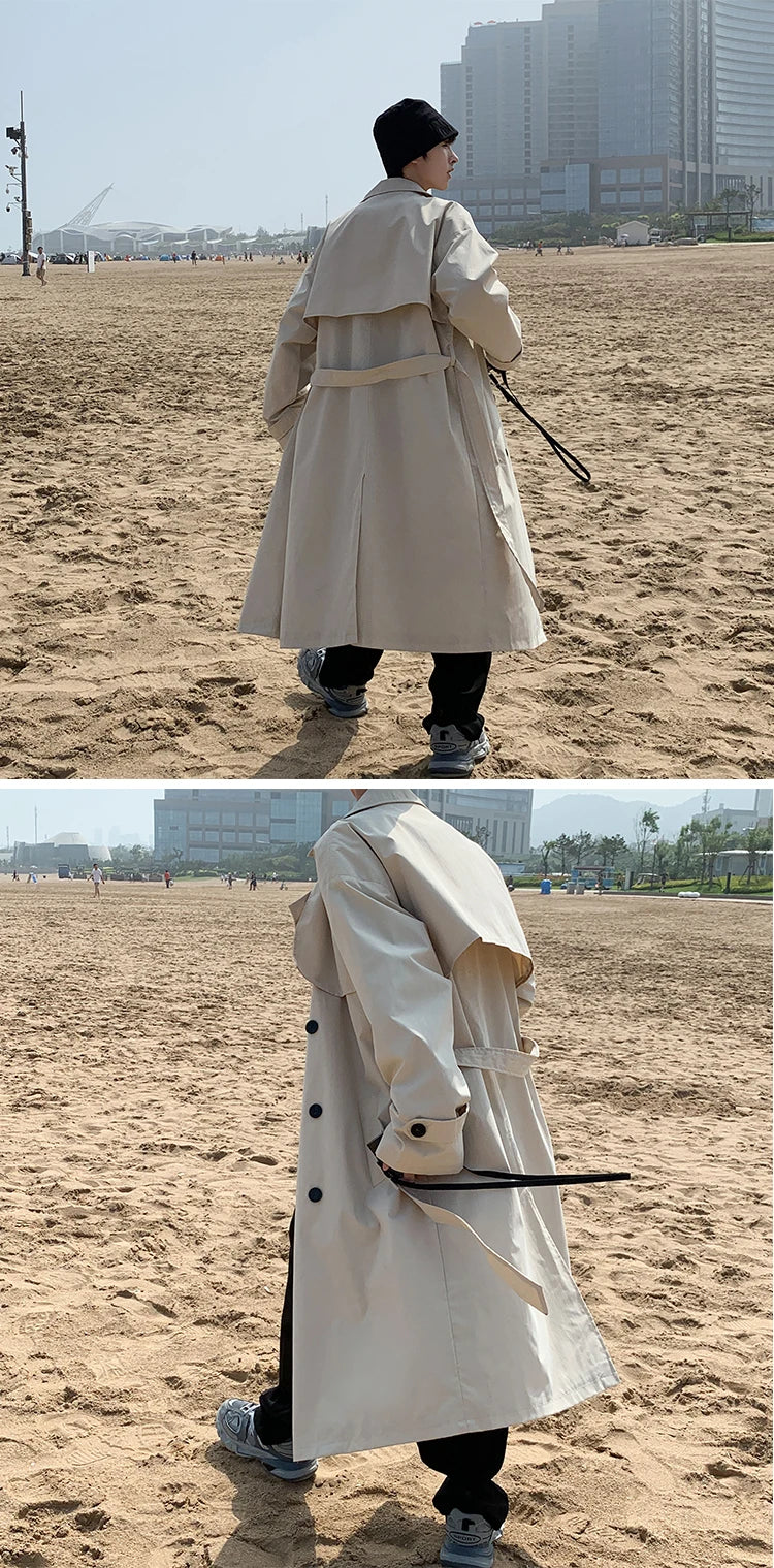 Autumn trench coat mens Korean style Male Streetwear Windbreaker Trenchcoat Men Solid  coats for men Casual Loose Long Overcoat