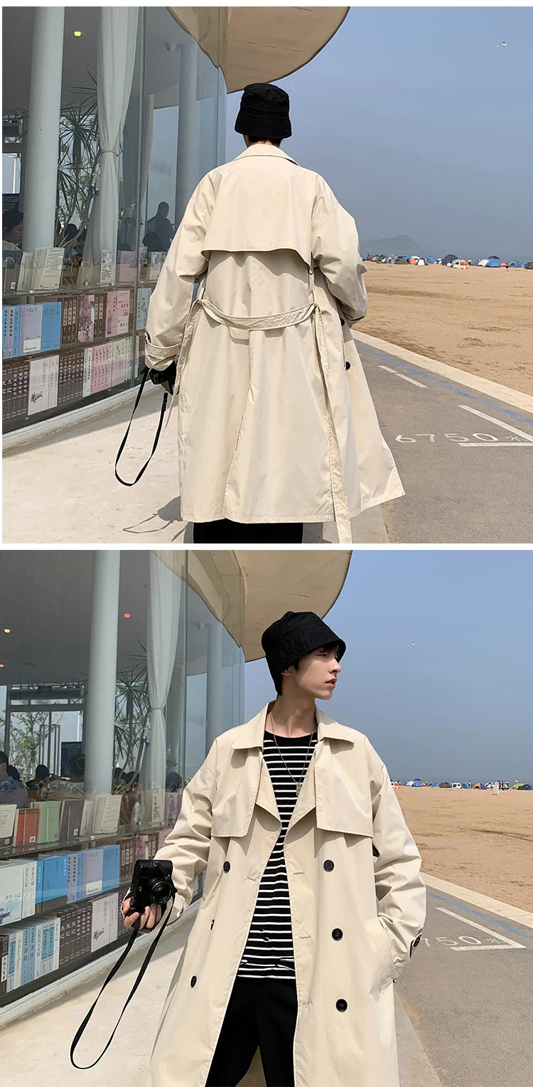 Autumn trench coat mens Korean style Male Streetwear Windbreaker Trenchcoat Men Solid  coats for men Casual Loose Long Overcoat