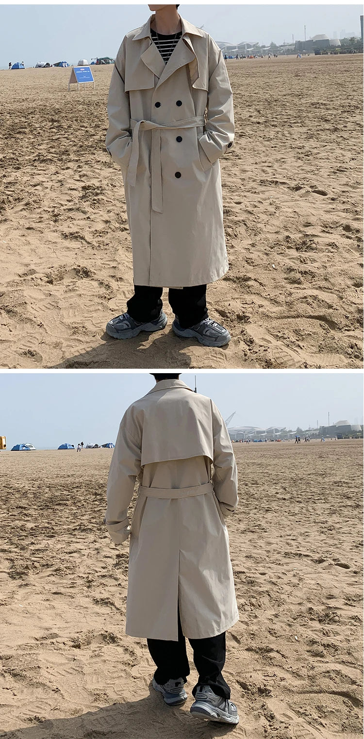 Autumn trench coat mens Korean style Male Streetwear Windbreaker Trenchcoat Men Solid  coats for men Casual Loose Long Overcoat