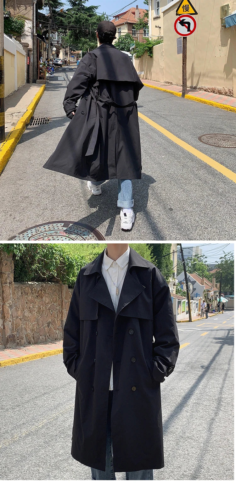 Autumn trench coat mens Korean style Male Streetwear Windbreaker Trenchcoat Men Solid  coats for men Casual Loose Long Overcoat