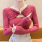 Elegant Autumn Winter Sweaters Women Pullovers Korean Fashion Y2k Clothes V Neck Solid Bow Embroidered Long Sleeve Knitted Tops