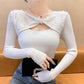 Elegant Autumn Winter Sweaters Women Pullovers Korean Fashion Y2k Clothes V Neck Solid Bow Embroidered Long Sleeve Knitted Tops