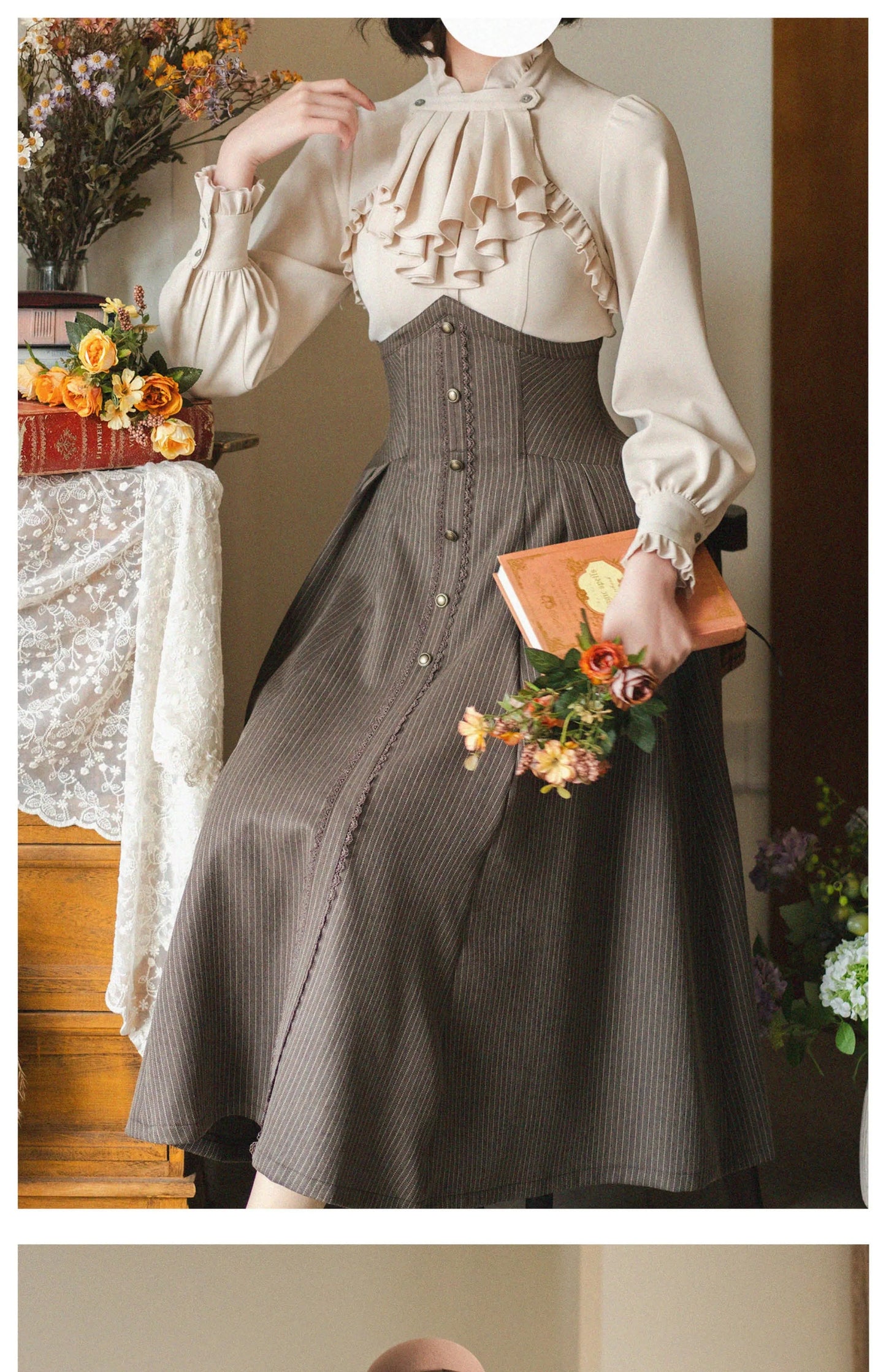 Original Retro Skirt Set Outfits New Spring Women's Stand Collar Long Sleeve Shirt Small Cape Coat Elegant Classical Long Skirt