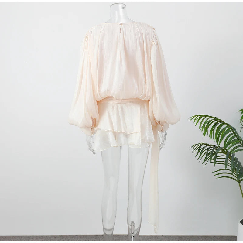 Elegant Woman's Chiffon Halter Mini Dresses 2025 Spring Summer Sexy Backless Wrapped Waist Lace Up Dress New Lady Party Vestidos