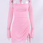 NewAsia Halter Flounce Sleeves Mesh Pink Dress Women Sexy Solid Backless Bandage Mini Vestido Summer Vacation Party Club