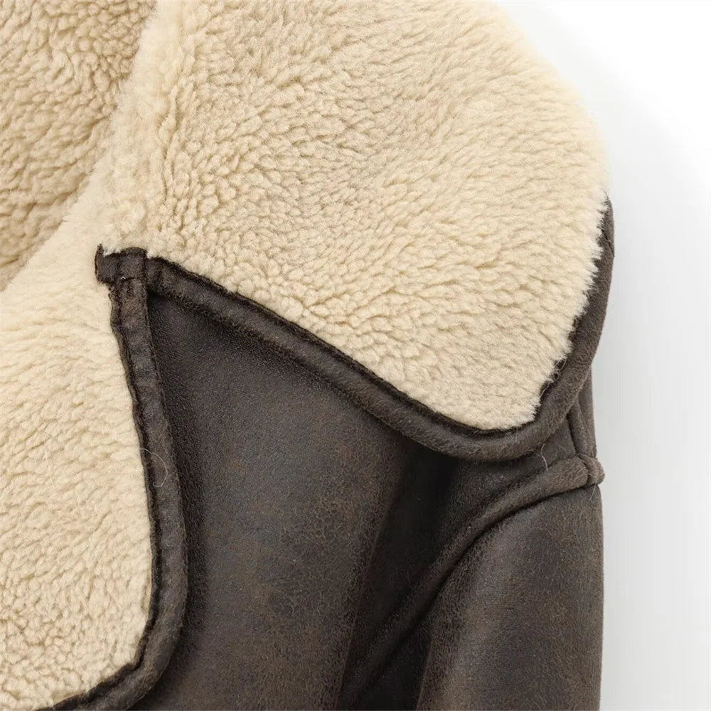 UNIZERA Pocket Decor Single breasted Warm Coat Autumn/Winter Fleece Collar Long Sleeve Women's Jacket Coat