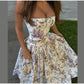 Summer Floral Print Spaghetti Strap Dress Women's Elegant Backless Pleated A-line Gowns New Chic Lady Street Party Vestidos 2025