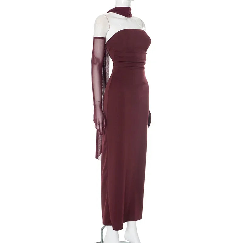 French Style Pure Color Sling Backless Fashion Sexy Slimming Dress Sash Draped Neckline Sleeveless Empire Waist Gown