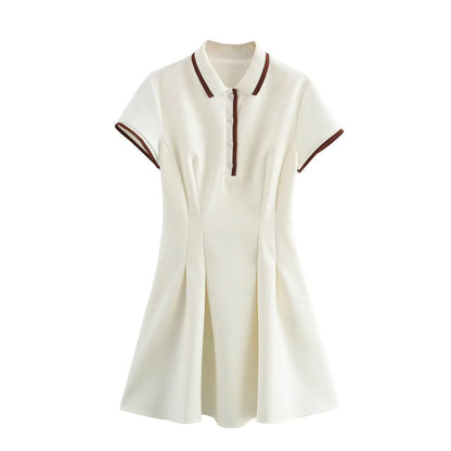 2025 Spring New Women's Fashion Style Sweet and Simple Wave Style Wide Swing Ribbed Short Dress