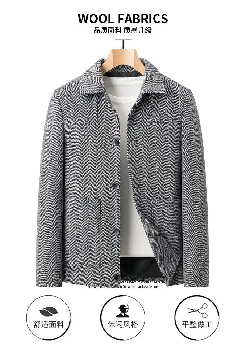 Classic Mens Office Dress Jackets Quality Casual Business Lapel Windbreak Coats Top Autumn Winter Blended Wool Jacket Streetwear