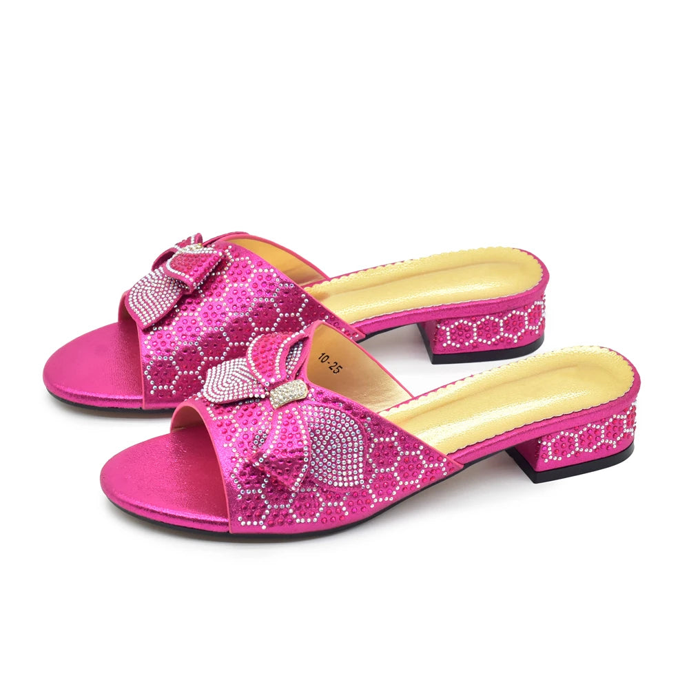 Plus Size Glitter Studs Bow-tie Round Toe Classical Design Luxury Women Pumps Low Heels Dress Party Shoes Rhinestone Women Pumps