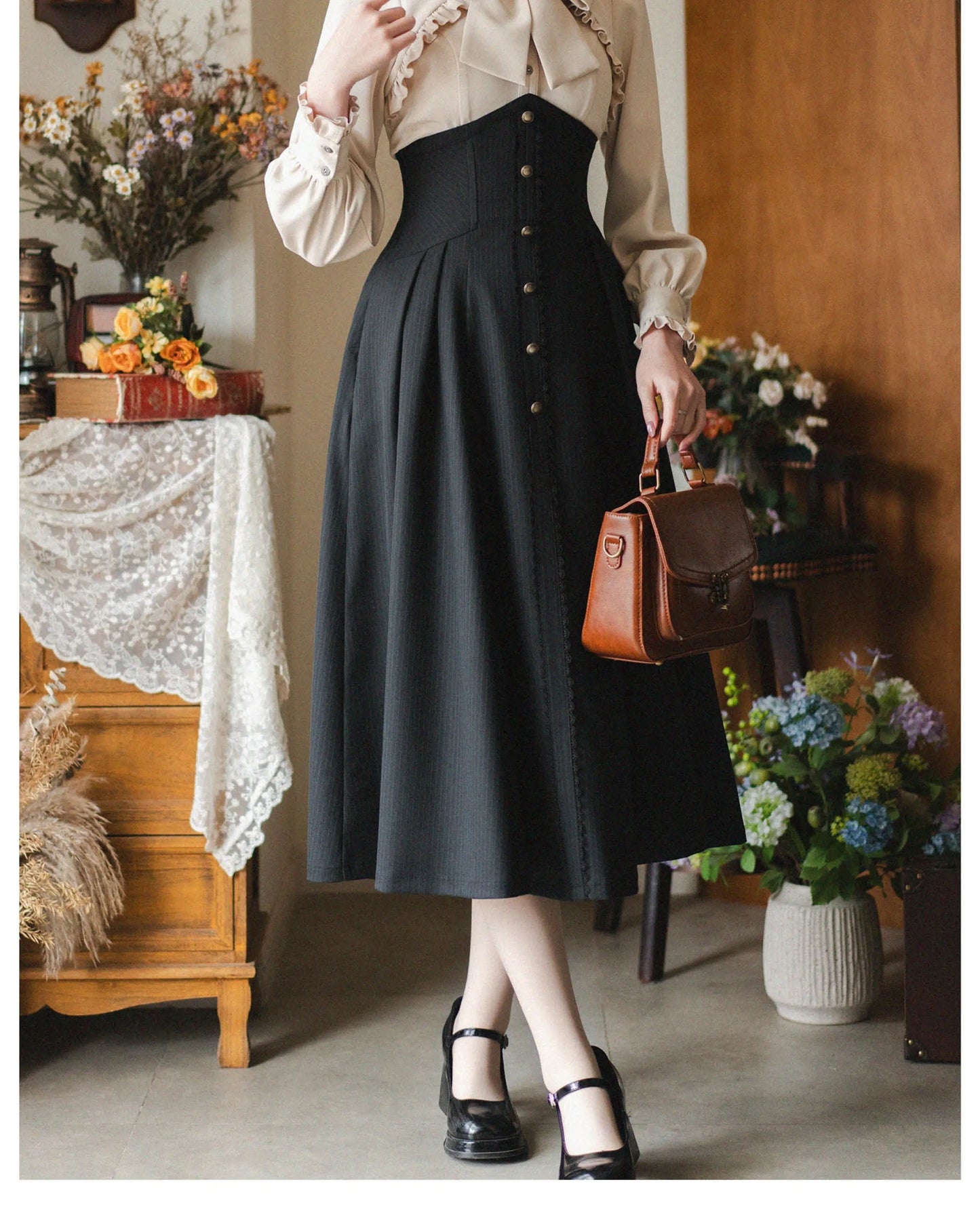 Original Retro Skirt Set Outfits New Spring Women's Stand Collar Long Sleeve Shirt Small Cape Coat Elegant Classical Long Skirt