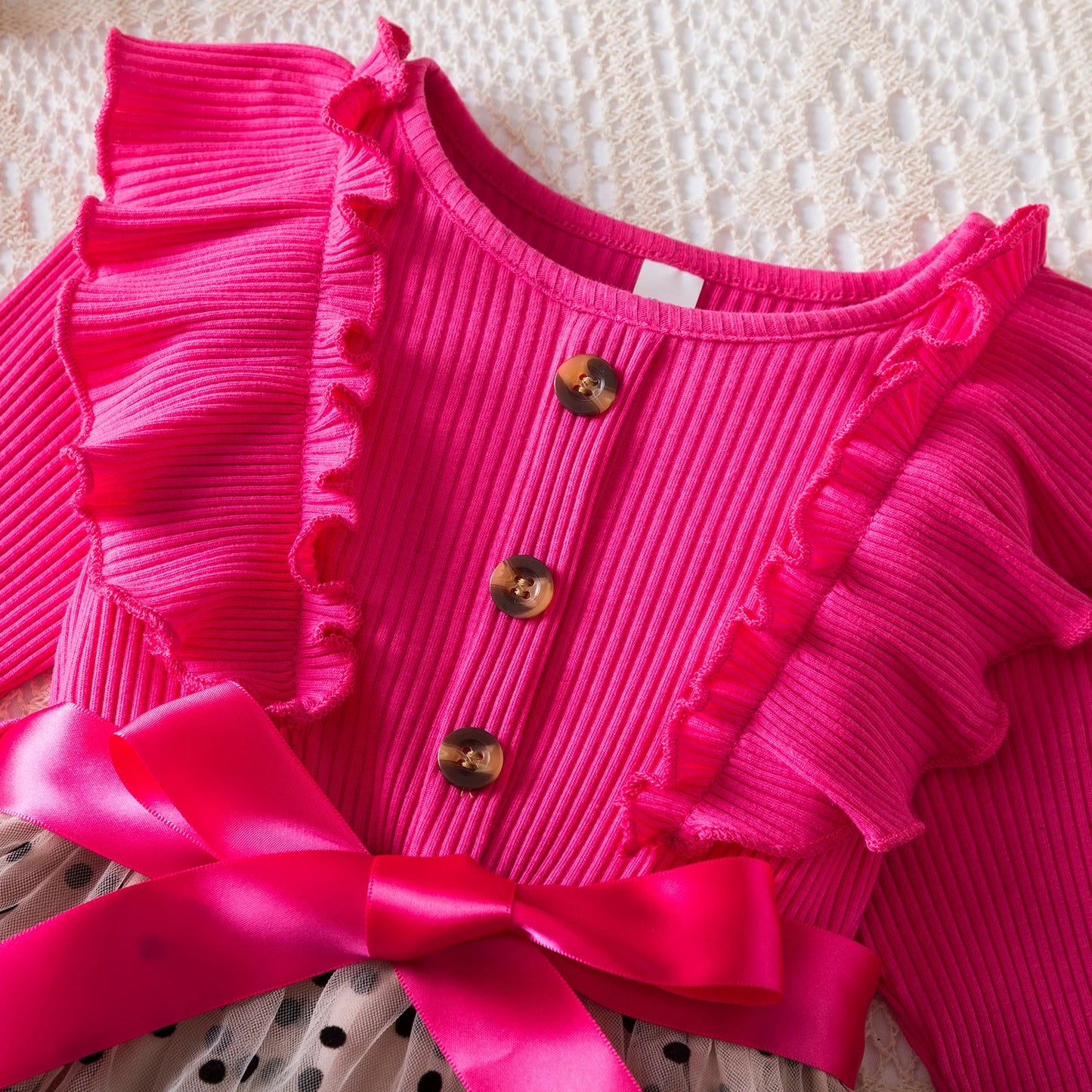 2024 New Fall\Winter Girl Dress Polka-Dot Mesh Casual Dresses 2-6Yrs Kids Birthday Princess Dress Long Sleeve Baby Girls Clothes