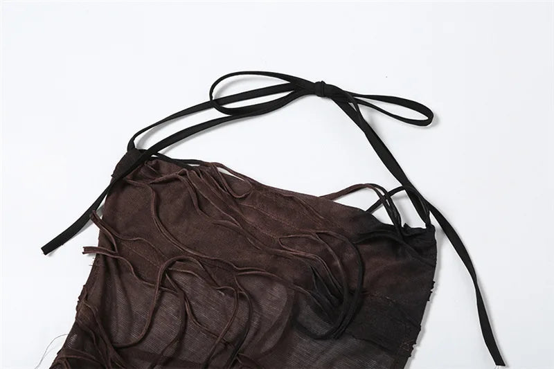 Wild Original Gradient Tassel Retro Old Fashionable High Street Sexy Sweet Gentle Women'S Summer Thin Halter Dress