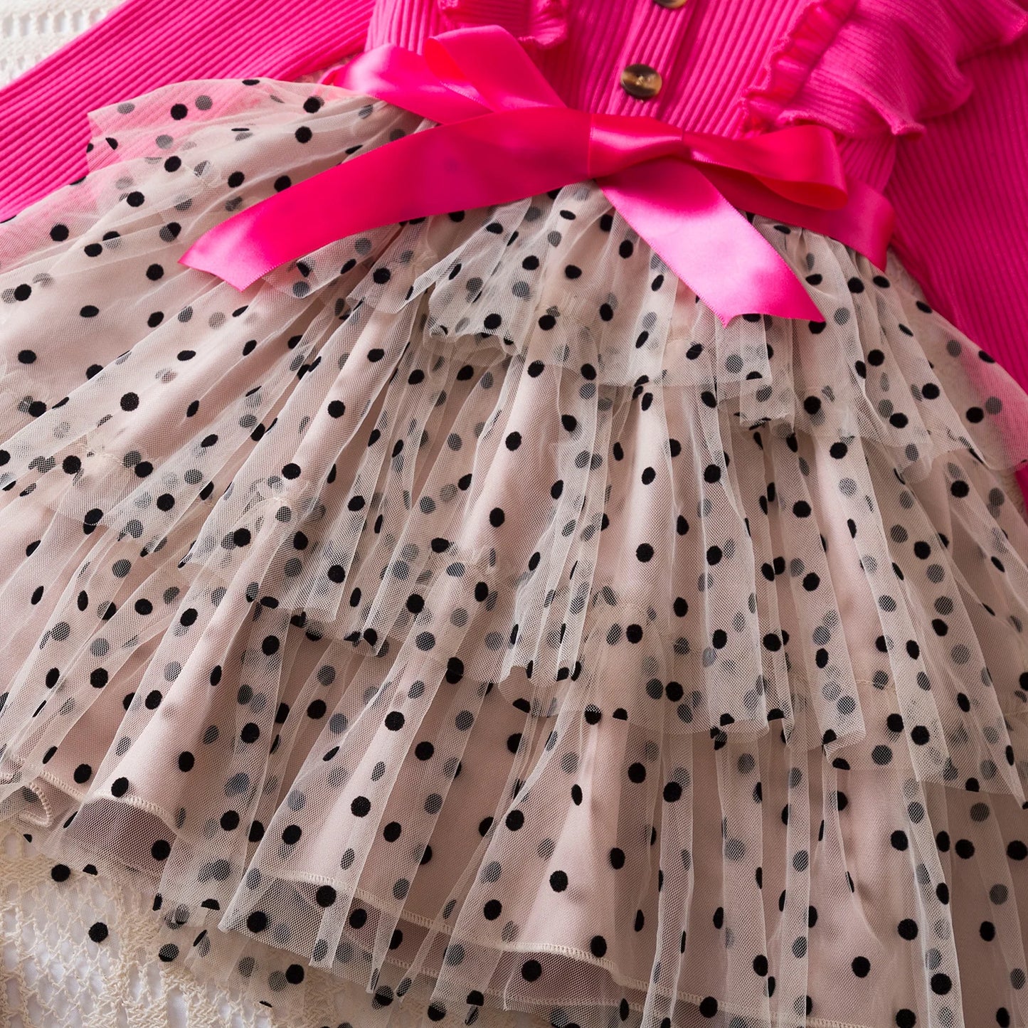2024 New Fall\Winter Girl Dress Polka-Dot Mesh Casual Dresses 2-6Yrs Kids Birthday Princess Dress Long Sleeve Baby Girls Clothes