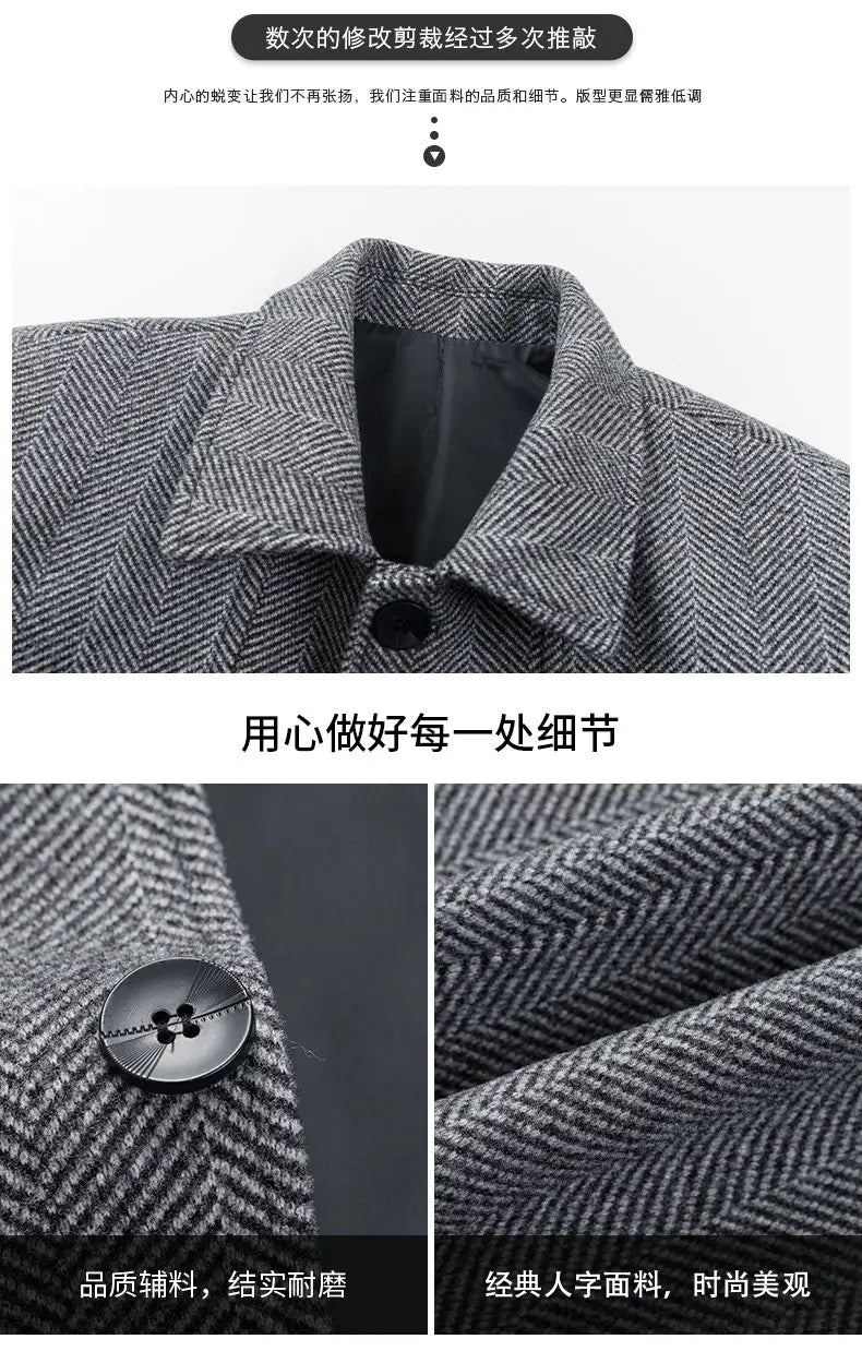 Classic Mens Office Dress Jackets Quality Casual Business Lapel Windbreak Coats Top Autumn Winter Blended Wool Jacket Streetwear