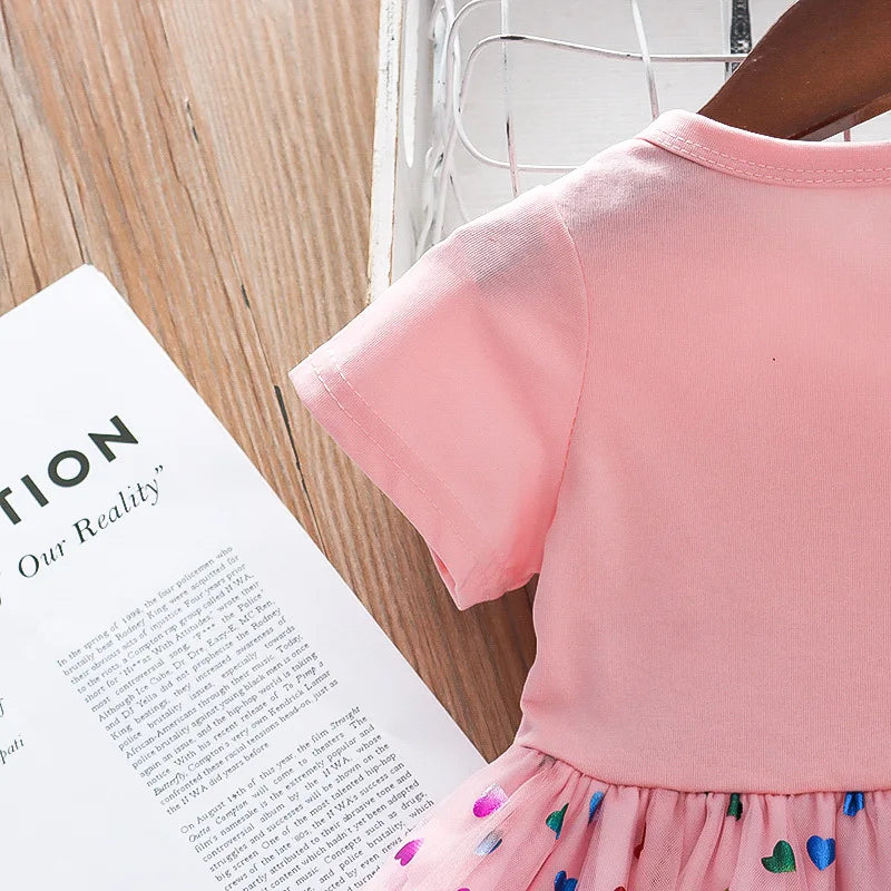 2024 Summer Baby Girls Cartoon Unicorn Dress Cotton Mesh Party Princess Dresses For 2-6 Years Children Kids Clothes