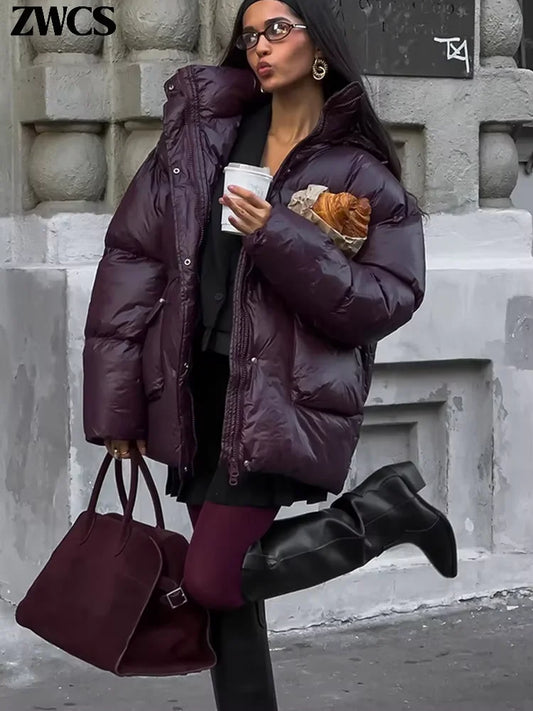 Vintage Zipper Cotton Coat Women Hooded Full Sleeve Pockets Drawstring Overcoats 2024 Winter New Lady Fashion Warm Streetwear