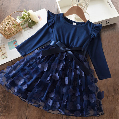 2024 New Fall\Winter Girl Dress Polka-Dot Mesh Casual Dresses 2-6Yrs Kids Birthday Princess Dress Long Sleeve Baby Girls Clothes