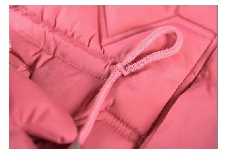 2-8 Years Warm Winter Girls Jacket Fur Collar Removable Hat Plush Lining Heavy Hooded Kids Coat Children Outerwear Send Gloves