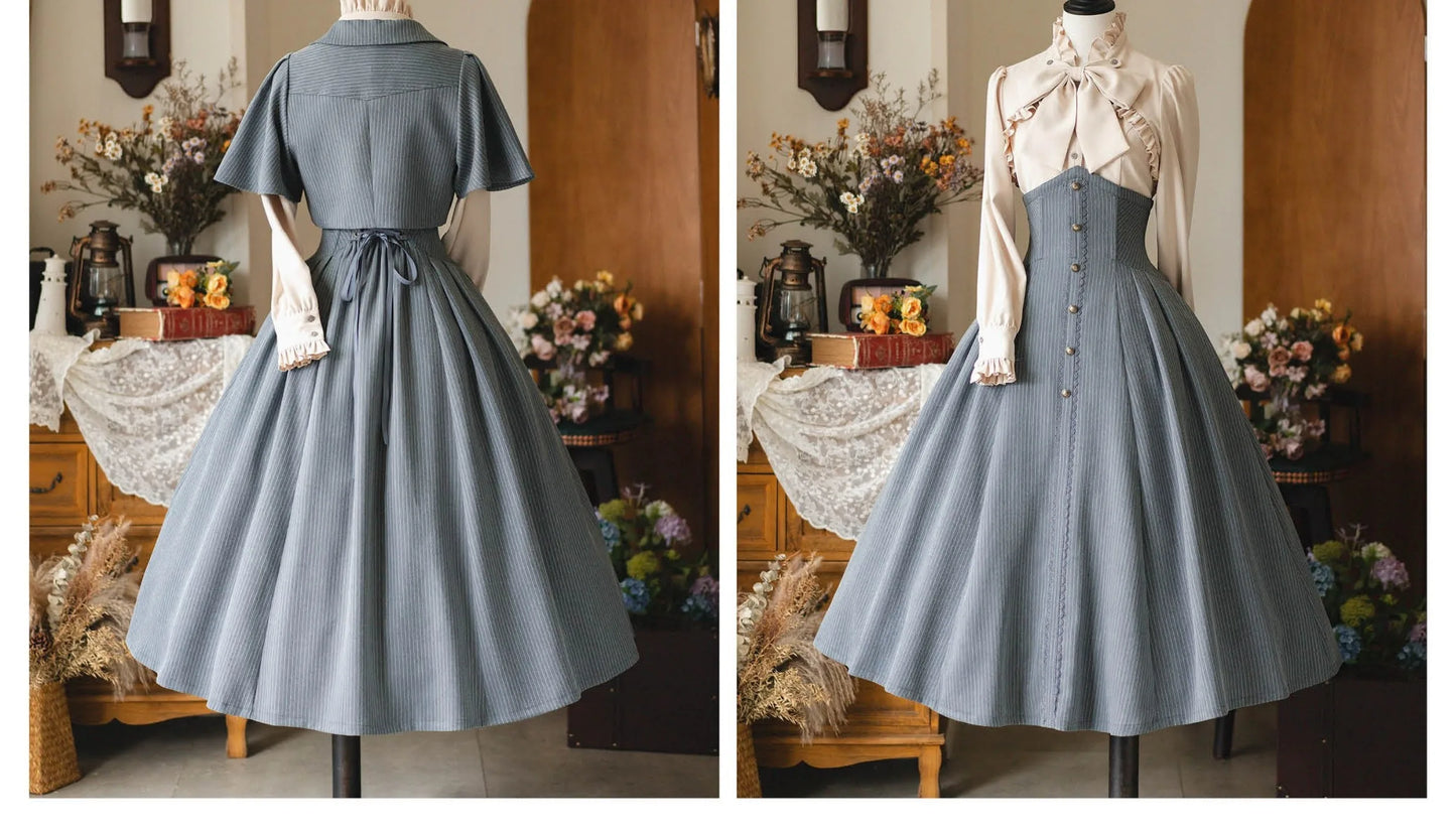 Original Retro Skirt Set Outfits New Spring Women's Stand Collar Long Sleeve Shirt Small Cape Coat Elegant Classical Long Skirt