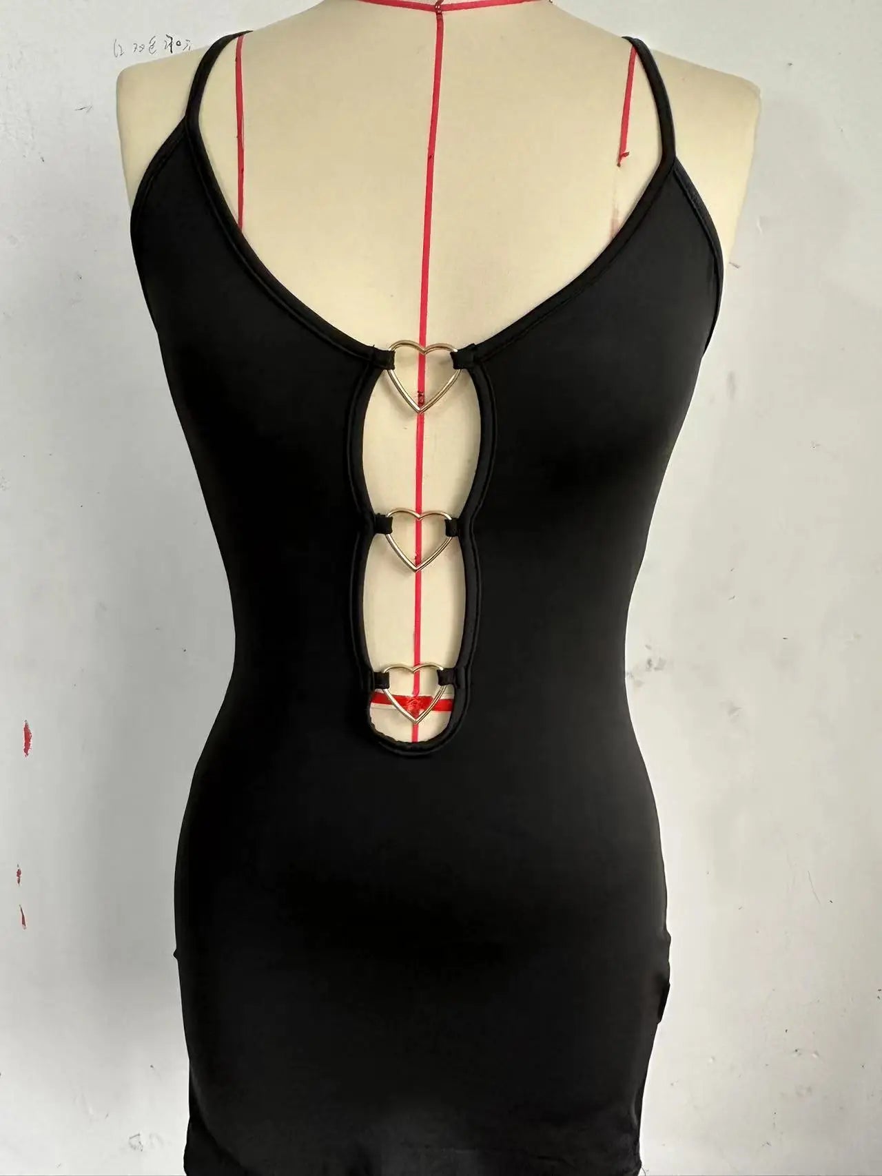 2024 New Love Heart Hollow Out Hanging Neck Backless Dress Women's Pure Desire Cinching Waist Wrap Hip Slim Short Dress LBOA