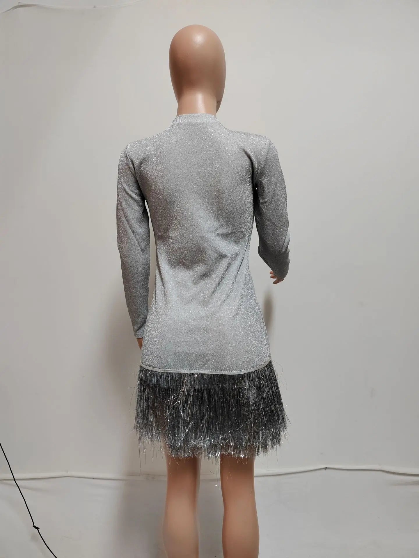 CM.YAYA Fashion Women Silver Tassel Bodycon Mini Midi Dress 2024 Autumn Winter Long Sleeve Party Club Evening Dresses Vestidos