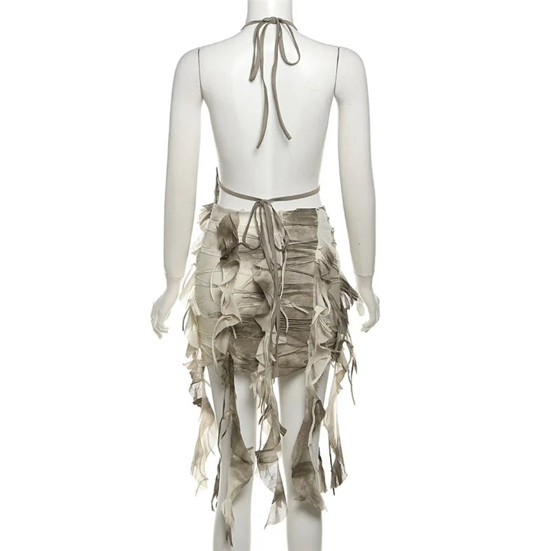 Wild Original Gradient Tassel Retro Old Fashionable High Street Sexy Sweet Gentle Women'S Summer Thin Halter Dress