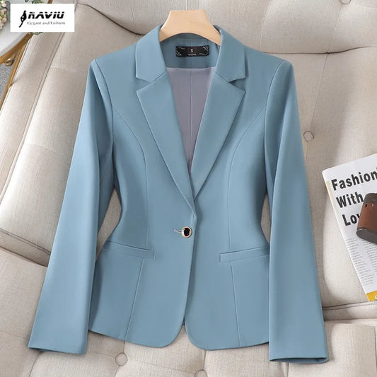 NAVIU Blue Blazer Women 2023 New Autumn Temperament Loose Slim Casual Jacket Office Ladies Work Coat Tops