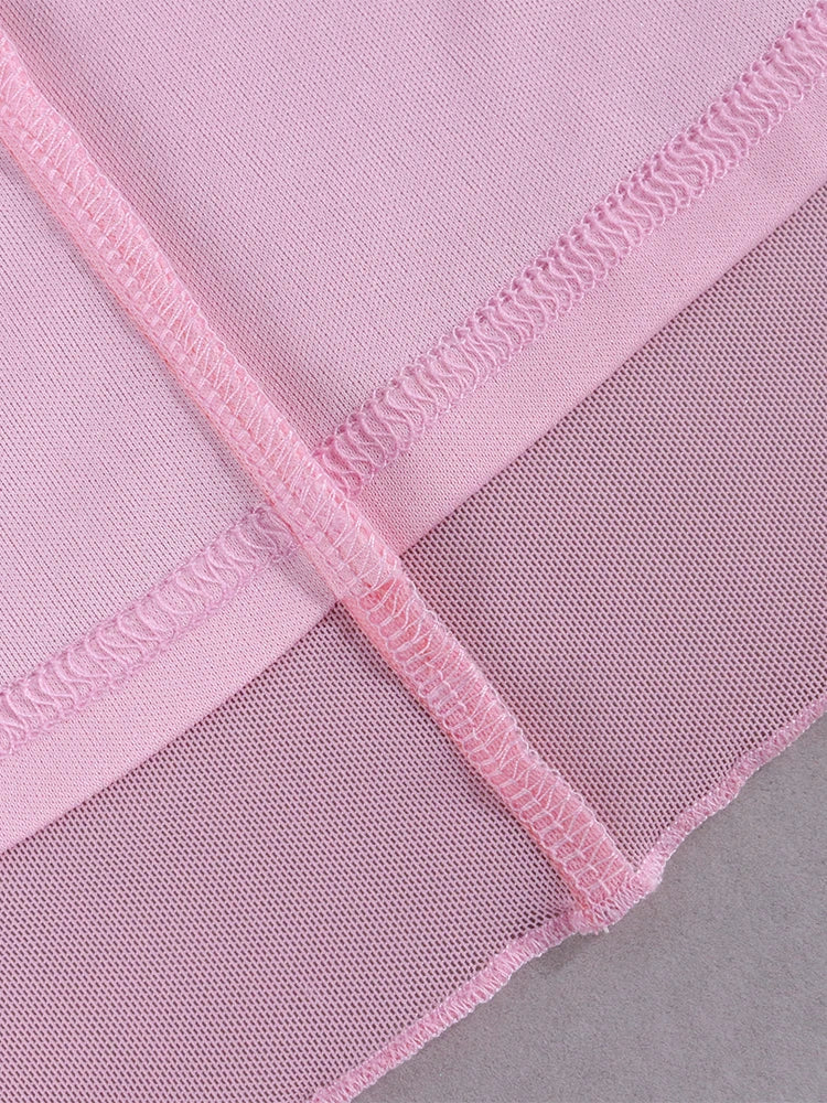 NewAsia Halter Flounce Sleeves Mesh Pink Dress Women Sexy Solid Backless Bandage Mini Vestido Summer Vacation Party Club