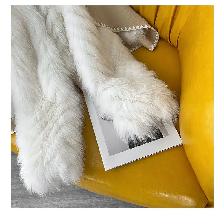 Faux Fur and Wool Reversible Coat with Fox Fur Collar Autumn Winter Fashionable Jacket Women Chic Flocking Plush Aesthetic