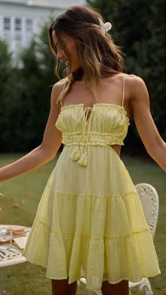 Lady Spaghetti Strap Dress Sexy V Neck Pullover Sleeveless Mini Dresses Women's Holiday Beach Party Elegant Dresses Women Summer