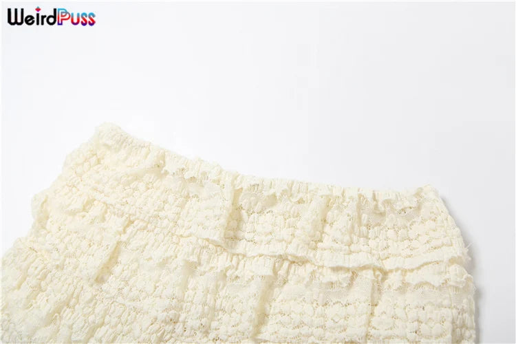 Weird Puss Sexy Tierred Women 2Piece Set Summer Elegant Thin Ruffles Tnak Top+Shorts Skirts Midnight Concert Party Matching Suit