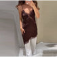 Elegant Satin Asymmetric Lace Patchwork Mini Dress Women Solid V-neck Sleeveless Sling Dresses 2025 Summer Lady Chic  Streetwear