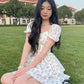 Princess Style Gathered Waist Bubble Sleeve One Shoulder Puffy Dress Floral Print Gentle Girl Summer New Arrival Dress