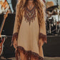 New Ethnic Sexy Deep V Music Festival Rock Party Dresses Women Vintage Wasteland Irregular Long Sleeve Lace Tassel Floral Dress