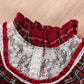 1 to 7 Years Christmas Girls Casual Dress Plaid Lace Patchwork Stand-Up Collar Flounce Long Sleeve Dress with Ruffle Hem