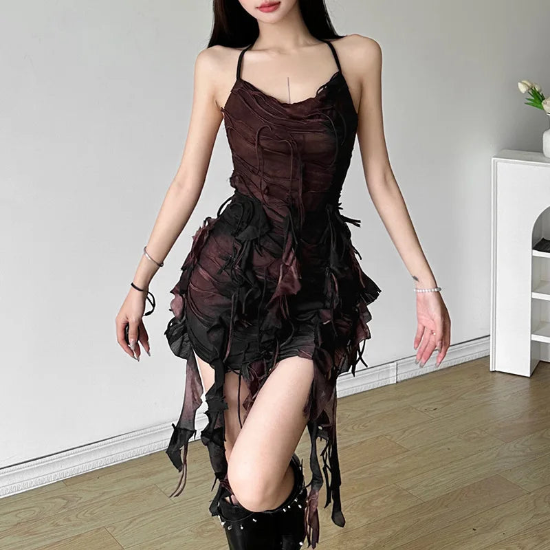 Wild Original Gradient Tassel Retro Old Fashionable High Street Sexy Sweet Gentle Women'S Summer Thin Halter Dress