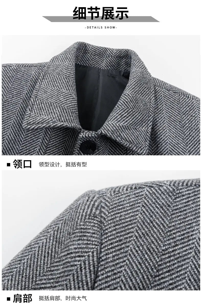 Classic Mens Office Dress Jackets Quality Casual Business Lapel Windbreak Coats Top Autumn Winter Blended Wool Jacket Streetwear