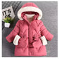 2-8 Years Warm Winter Girls Jacket Fur Collar Removable Hat Plush Lining Heavy Hooded Kids Coat Children Outerwear Send Gloves