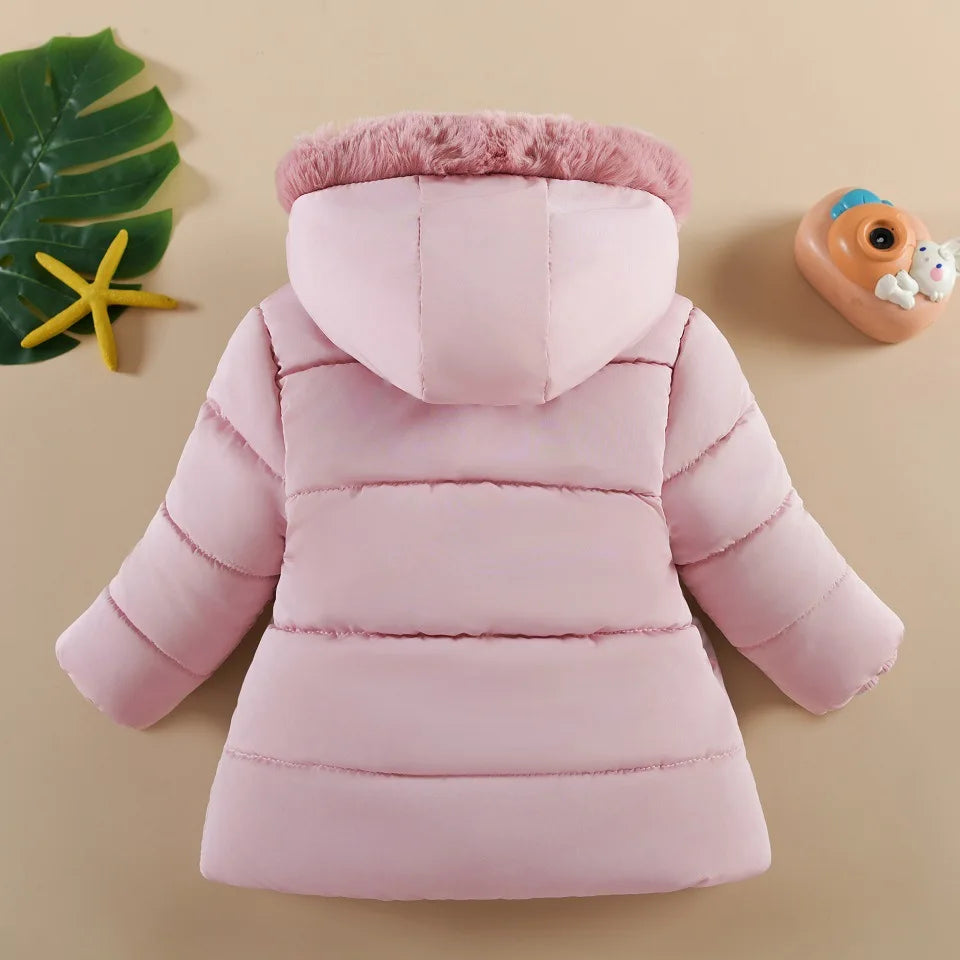 Children's Winter Clothing Girls Padded Thickened Fashion Cotton Jacket Trend Cotton Jacket Plush Hooded Outdoor Coat
