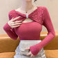 Elegant Autumn Winter Sweaters Women Pullovers Korean Fashion Y2k Clothes V Neck Solid Bow Embroidered Long Sleeve Knitted Tops
