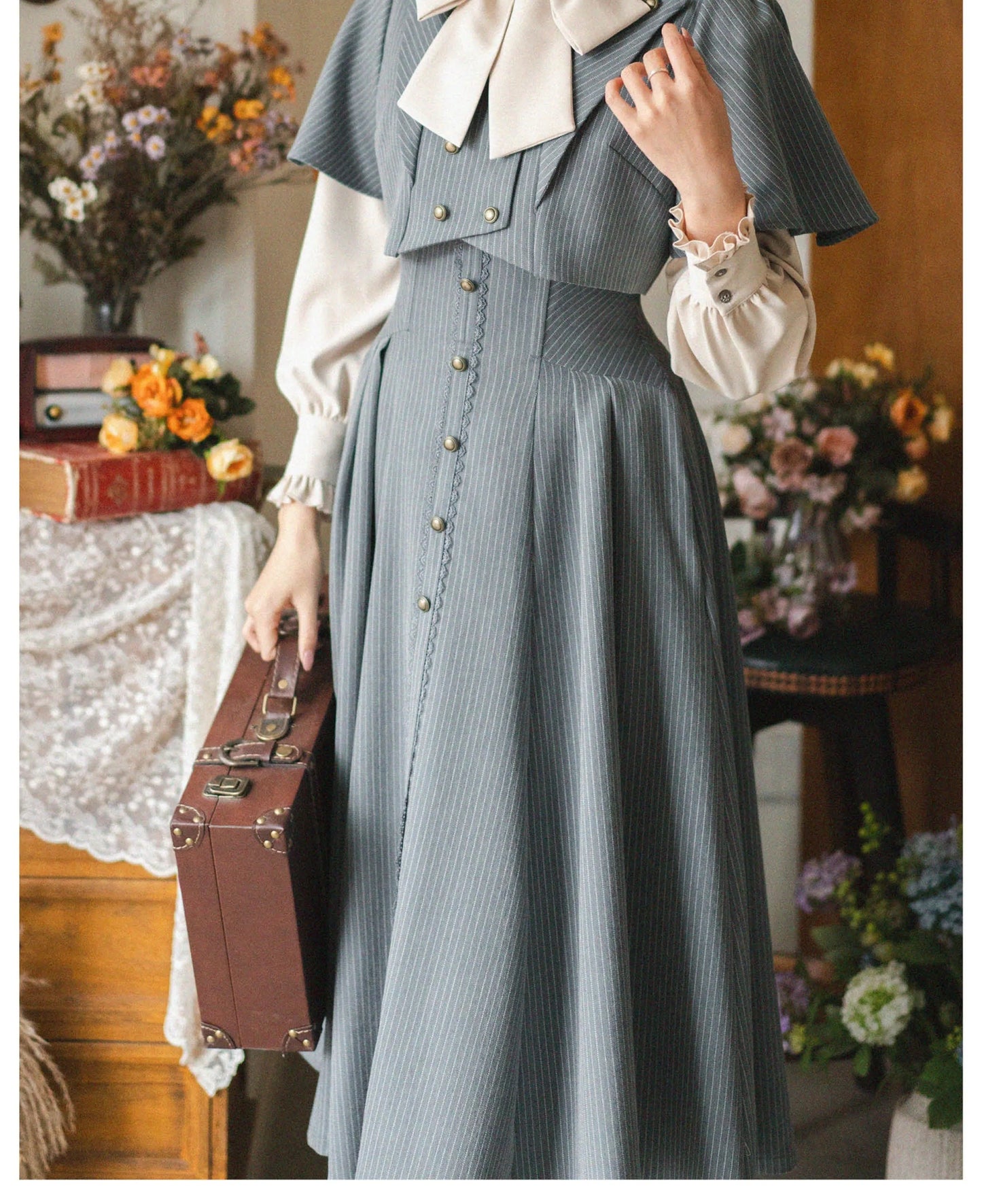 Original Retro Skirt Set Outfits New Spring Women's Stand Collar Long Sleeve Shirt Small Cape Coat Elegant Classical Long Skirt