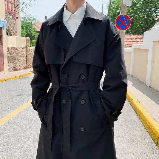 Autumn trench coat mens Korean style Male Streetwear Windbreaker Trenchcoat Men Solid  coats for men Casual Loose Long Overcoat