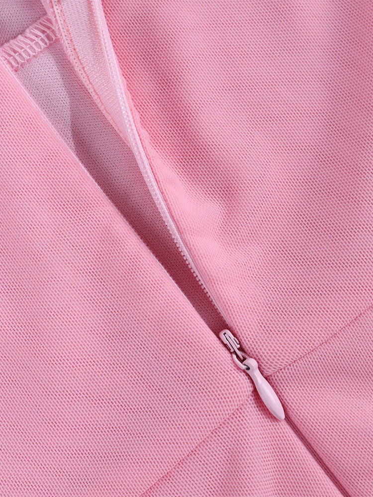 NewAsia Halter Flounce Sleeves Mesh Pink Dress Women Sexy Solid Backless Bandage Mini Vestido Summer Vacation Party Club