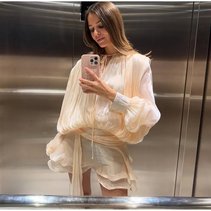 Elegant Woman's Chiffon Halter Mini Dresses 2025 Spring Summer Sexy Backless Wrapped Waist Lace Up Dress New Lady Party Vestidos