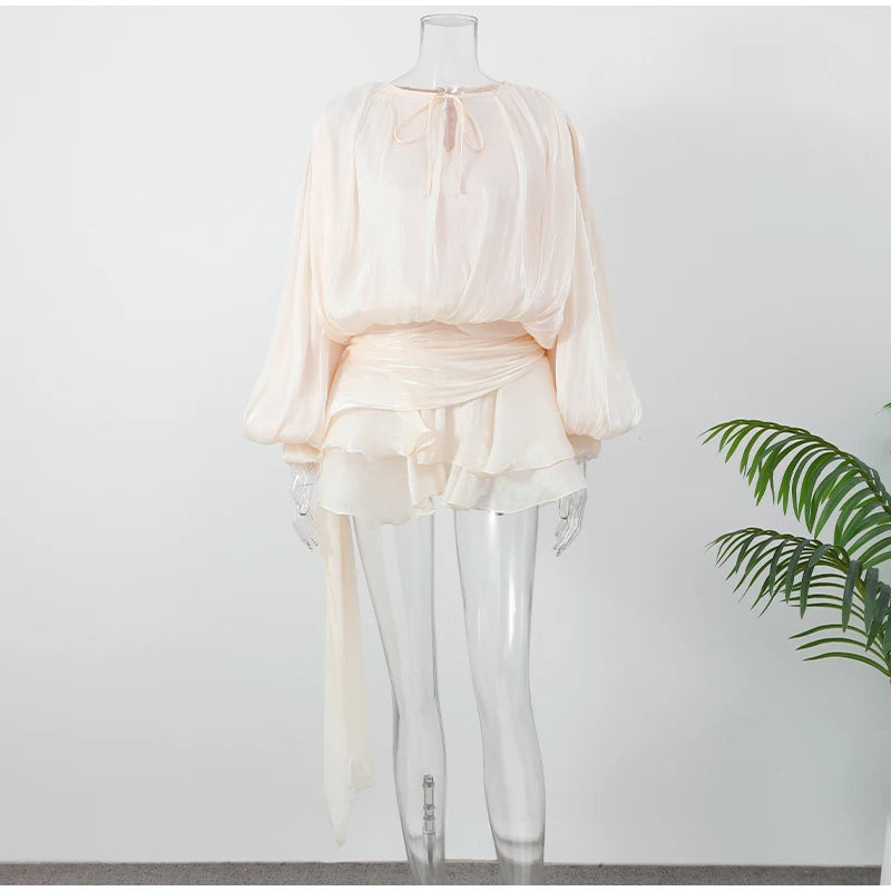 Elegant Woman's Chiffon Halter Mini Dresses 2025 Spring Summer Sexy Backless Wrapped Waist Lace Up Dress New Lady Party Vestidos