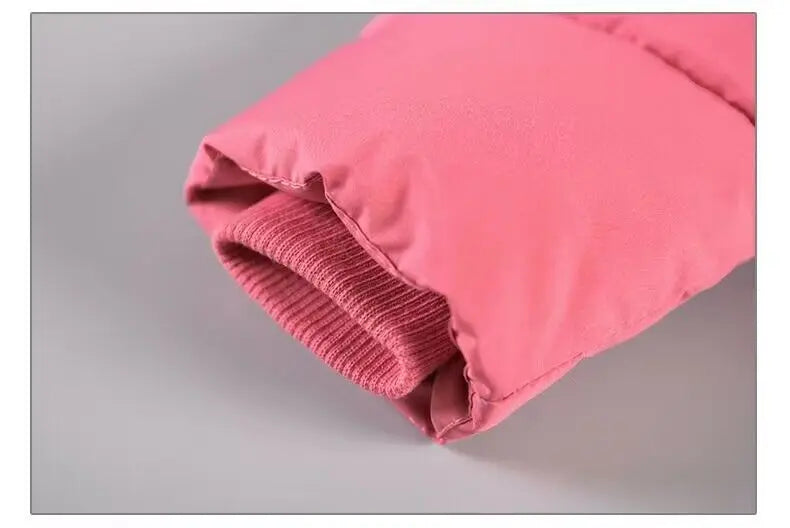 2-8 Years Warm Winter Girls Jacket Fur Collar Removable Hat Plush Lining Heavy Hooded Kids Coat Children Outerwear Send Gloves